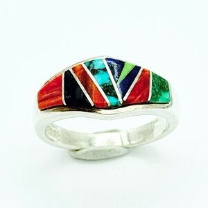 TSF 925 Touch of Santa Fe Sterling Silver Multi Stone Inlay Ring - Signed RL